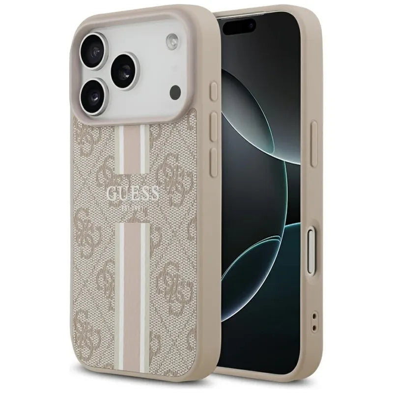 Guess 4G Printed Stripes MagSafe dėklas iPhone 17 Pro (rožinė)