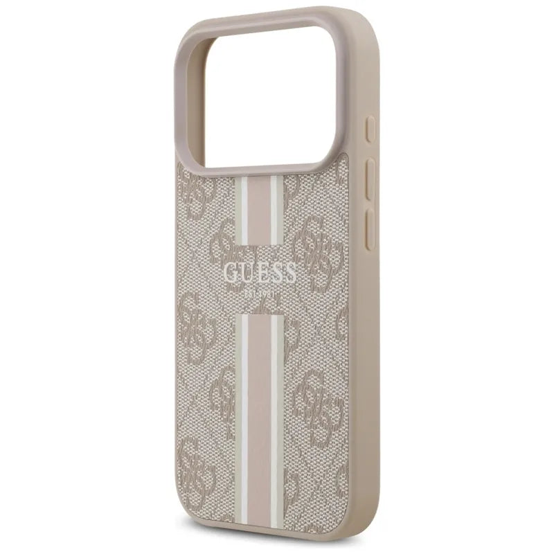 Guess 4G Printed Stripes MagSafe dėklas iPhone 17 Pro (rožinė)