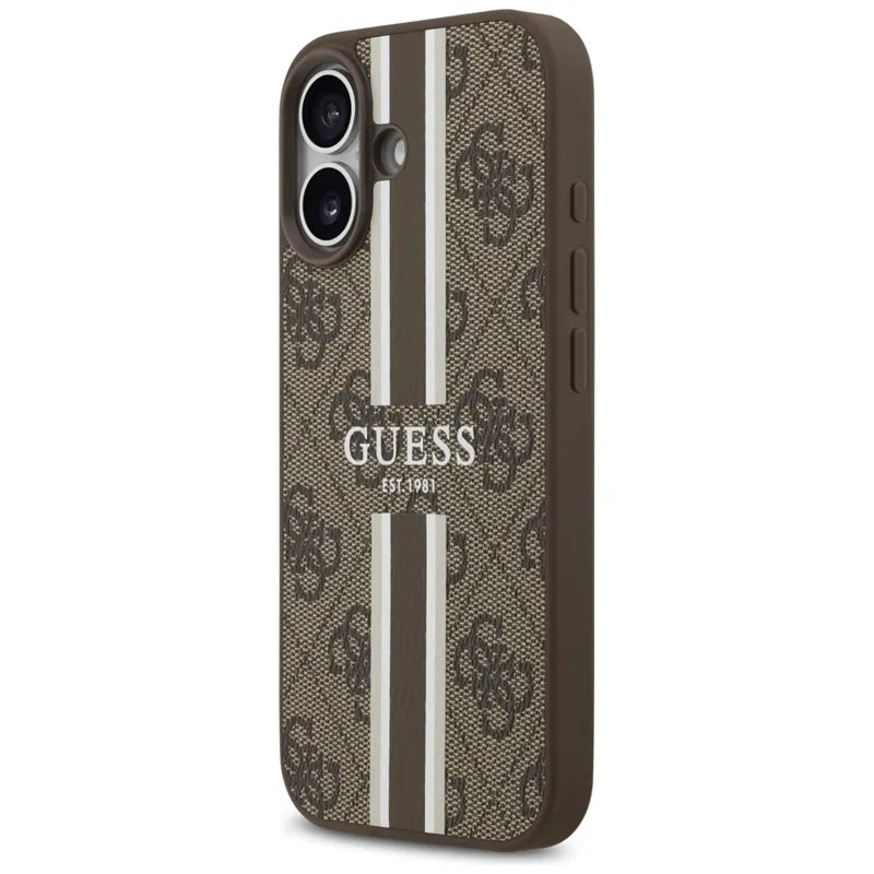 Guess 4G Printed Stripes MagSafe dėklas iPhone 17 (rudos spalvos)