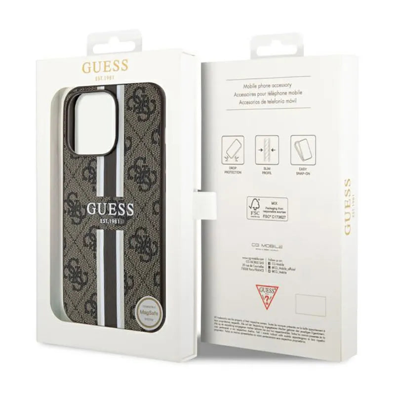 Guess 4G Printed Stripes MagSafe – Dėklas, skirtas iPhone 13 Pro Max (rudas)