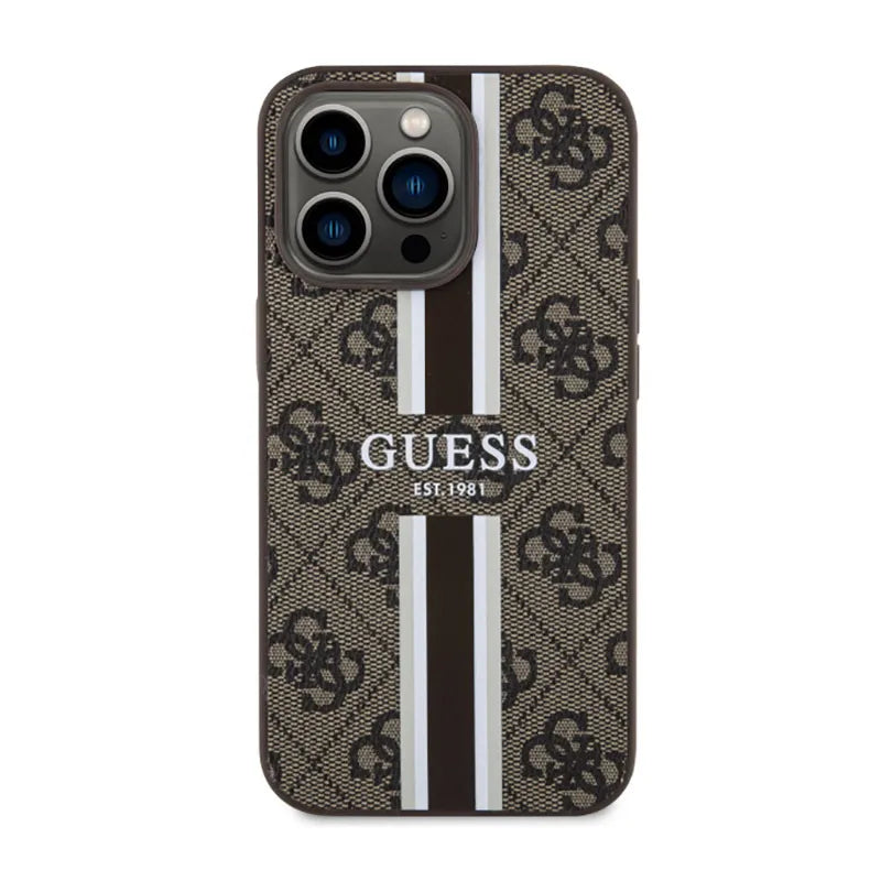 Guess 4G Printed Stripes MagSafe – Dėklas, skirtas iPhone 13 Pro Max (rudas)