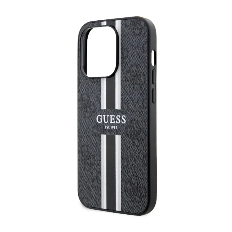 Guess 4G Printed Stripes MagSafe – dėklas, skirtas iPhone 14 Pro Max (Juoda)