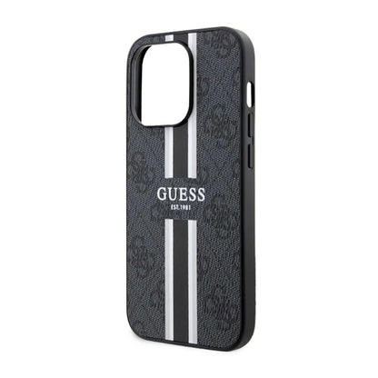 Guess 4G Printed Stripes MagSafe – dėklas, skirtas iPhone 14 Pro Max (Juoda)