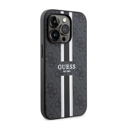 Guess 4G Printed Stripes MagSafe – dėklas, skirtas iPhone 14 Pro Max (Juoda)