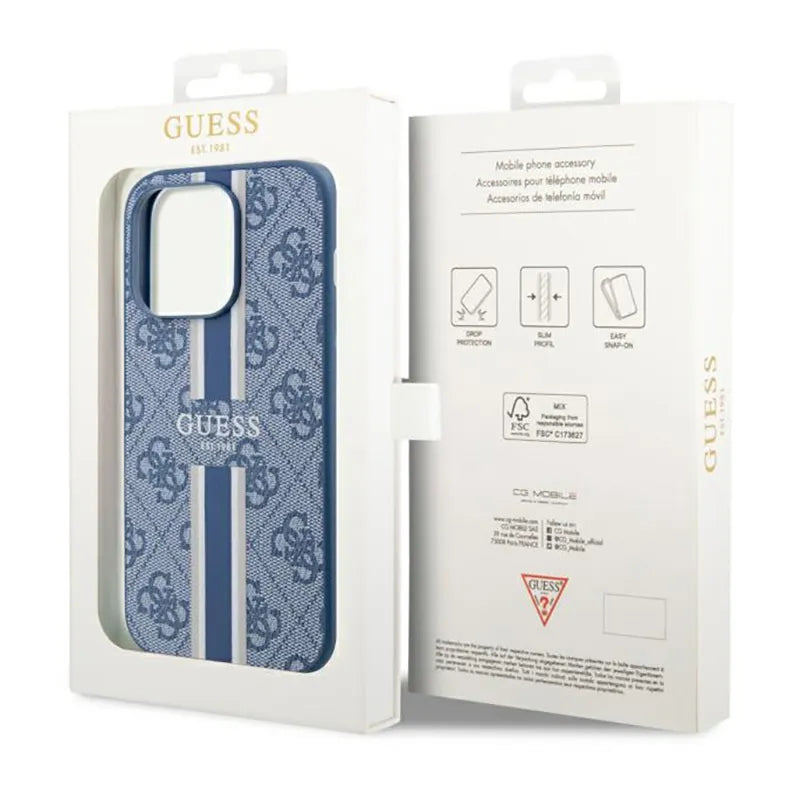 Guess 4G Printed Stripes MagSafe - Dėklas, skirtas iPhone 14 Pro (mėlynas)