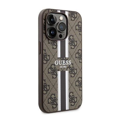Guess 4G Printed Stripes MagSafe – Dėklas, skirtas iPhone 14 Pro (rudas)