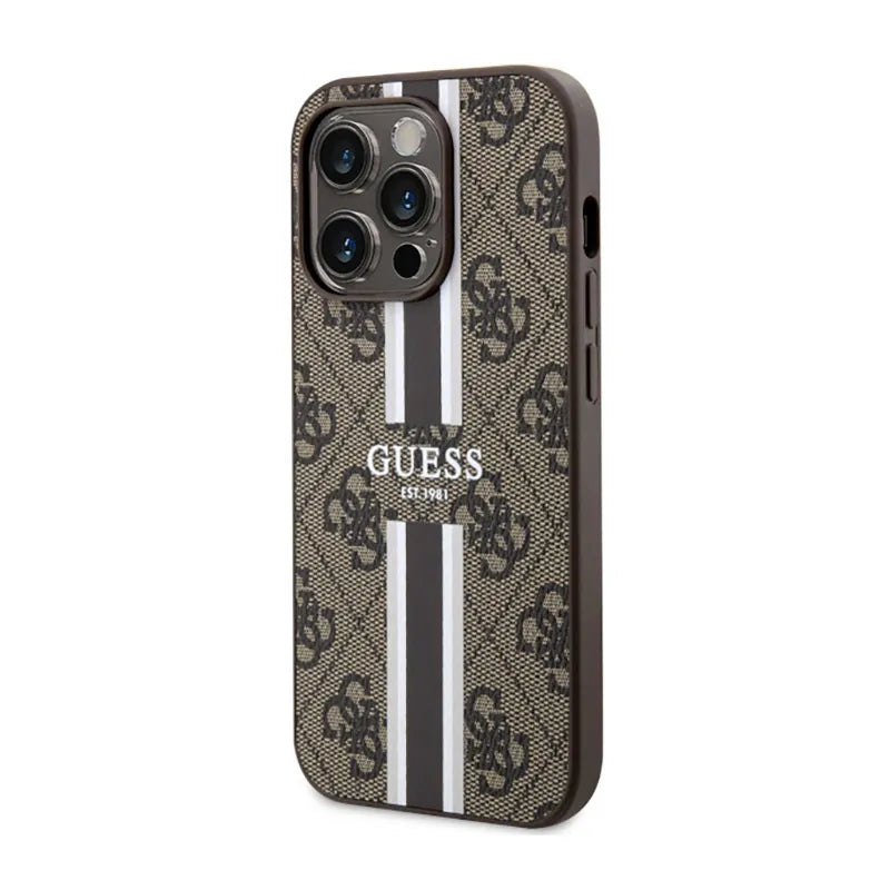 Guess 4G Printed Stripes MagSafe – Dėklas, skirtas iPhone 14 Pro (rudas)