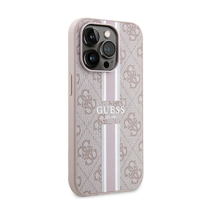 Guess 4G „Printed Stripes MagSafe“ – „iPhone 15 Pro“ dėklas (rožinis)