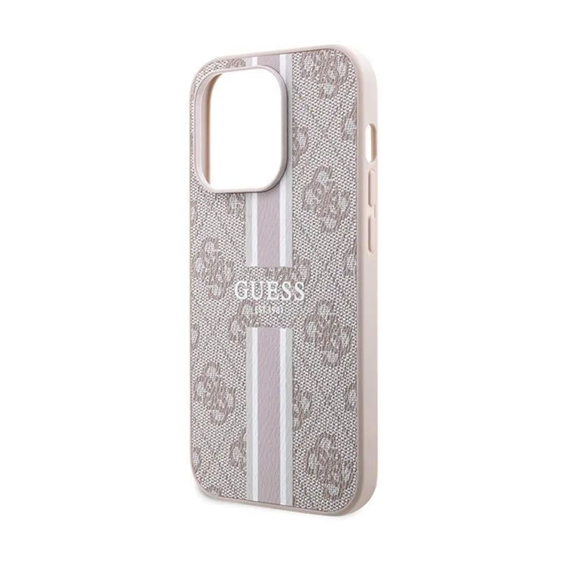 Guess 4G „Printed Stripes MagSafe“ – „iPhone 15 Pro“ dėklas (rožinis)