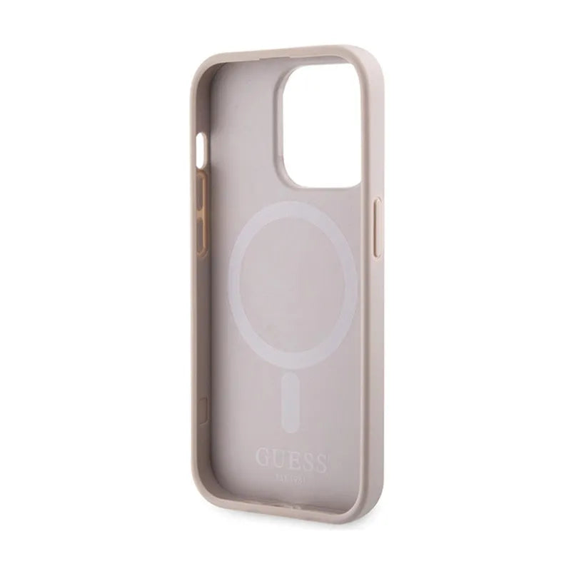 Guess 4G „Printed Stripes MagSafe“ – „iPhone 15 Pro“ dėklas (rožinis)
