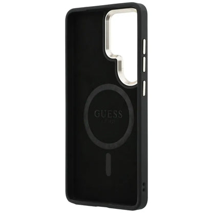 Guess 4G Reljefinis Žiedas MagSafe - Dėklas Samsung Galaxy S26 Ultra (Juodas)