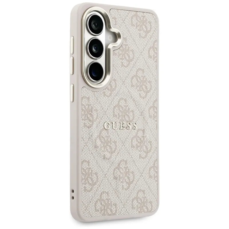 Guess 4G Reljefinis Žiedas MagSafe - Samsung Galaxy S26 dėklas (Rožinė)