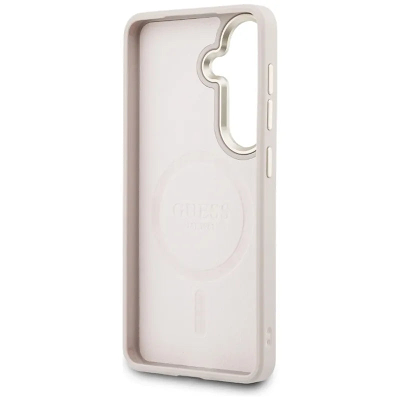 Guess 4G Reljefinis Žiedas MagSafe - Samsung Galaxy S26 dėklas (Rožinė)