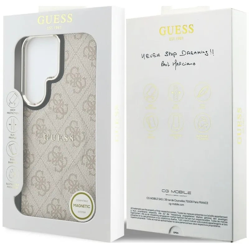 Guess 4G Reljefinis Žiedas MagSafe - Samsung Galaxy S26 Ultra Dėklas (Rožinė)