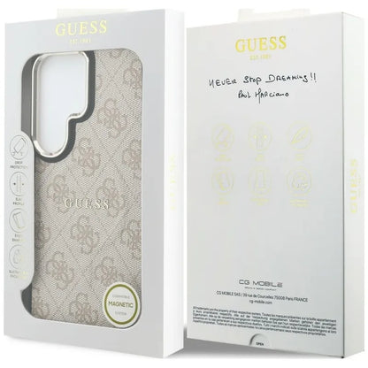 Guess 4G Reljefinis Žiedas MagSafe - Samsung Galaxy S26 Ultra Dėklas (Rožinė)