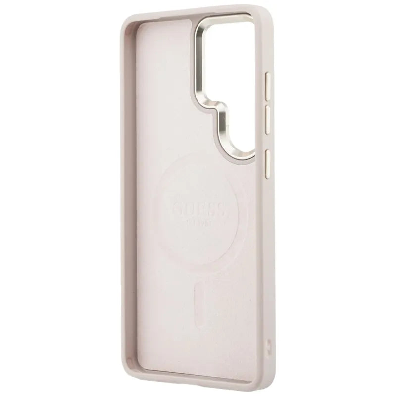 Guess 4G Reljefinis Žiedas MagSafe - Samsung Galaxy S26 Ultra Dėklas (Rožinė)