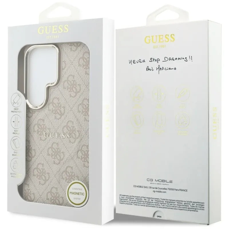 Guess 4G Reljefinis Žiedas MagSafe - Samsung Galaxy S26 Ultra Dėklas (Rožinė)