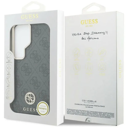 Guess 4G Rhinestone Round Logo MagSafe dėklas - Samsung Galaxy S26 Ultra (Juodas)