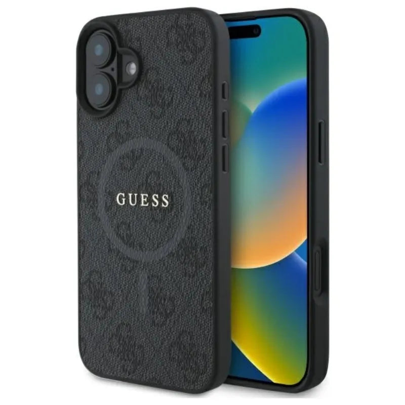 Guess 4G Ring Classic Logo MagSafe - dėklas iPhone 16 (juodas)