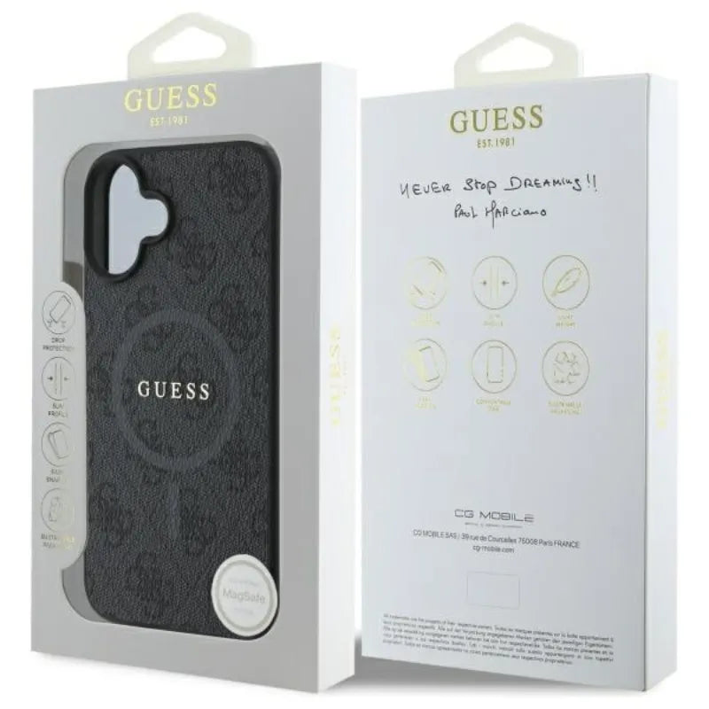 Guess 4G Ring Classic Logo MagSafe - dėklas iPhone 16 (juodas)