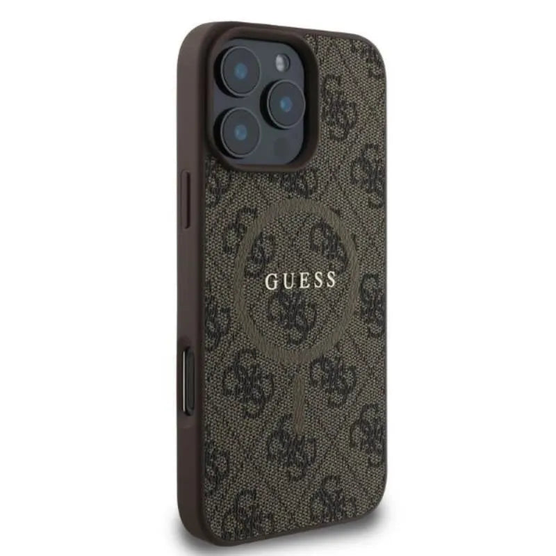 Guess 4G Ring Classic Logo MagSafe - Dėklas iPhone 16 Pro Max (rudas)