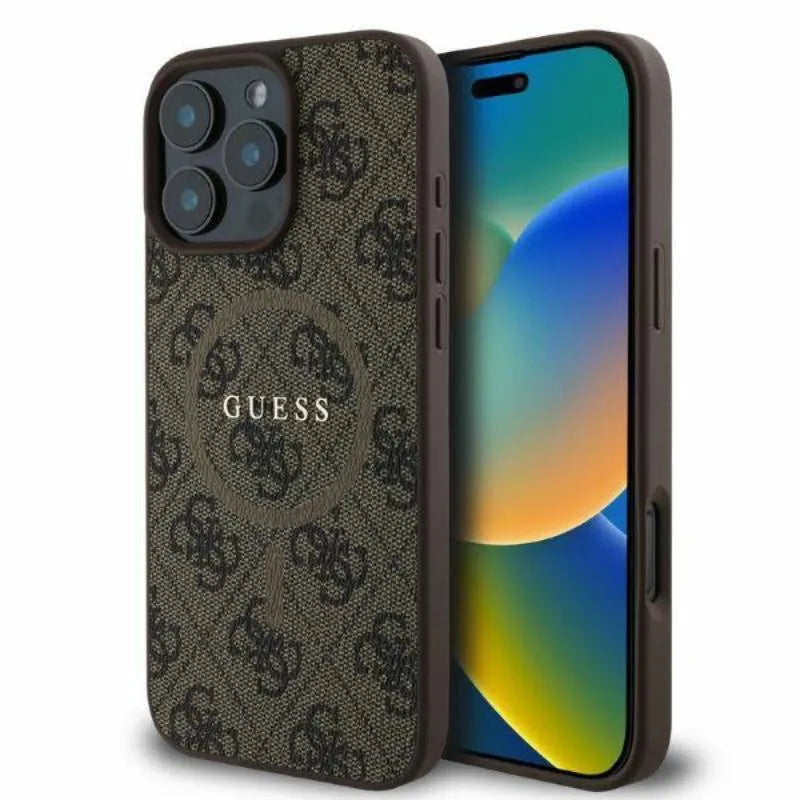 Guess 4G Ring Classic Logo MagSafe - Dėklas iPhone 16 Pro Max (rudas)