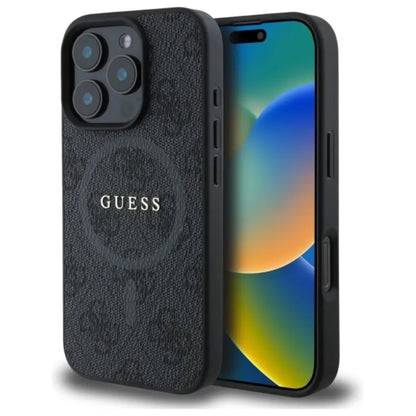 Guess 4G Ring Classic Logo MagSafe – dėklas, skirtas iPhone 16 Pro Max (juodas)