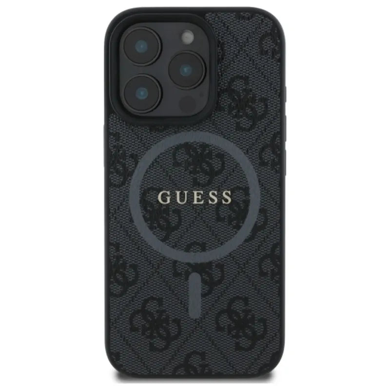 Guess 4G Ring Classic Logo MagSafe – dėklas, skirtas iPhone 16 Pro Max (juodas)