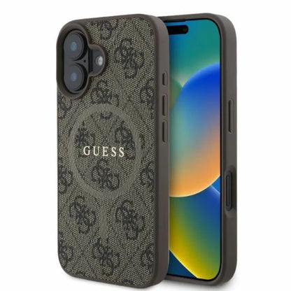 Guess 4G Ring Classic Logo MagSafe - iPhone 16 dėklas (rudas)