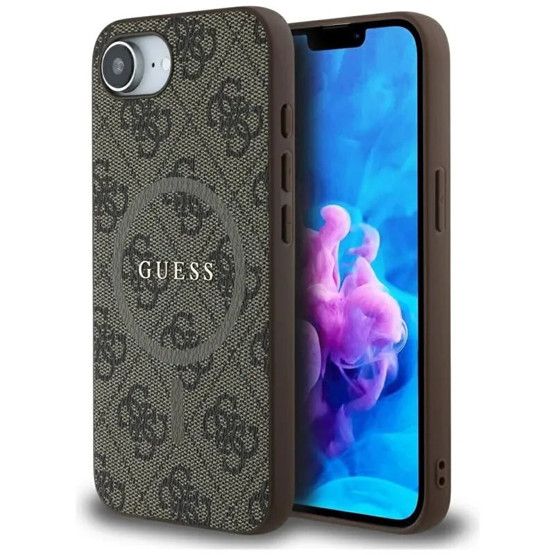 Guess 4G Ring Classic Logo MagSafe – „iPhone 16e“ dėklas (rudas)