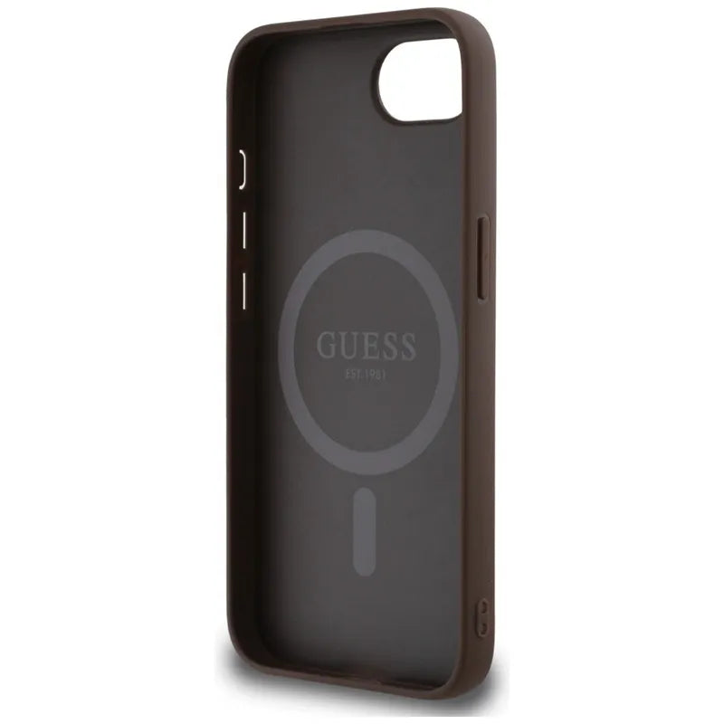 Guess 4G Ring Classic Logo MagSafe – „iPhone 16e“ dėklas (rudas)