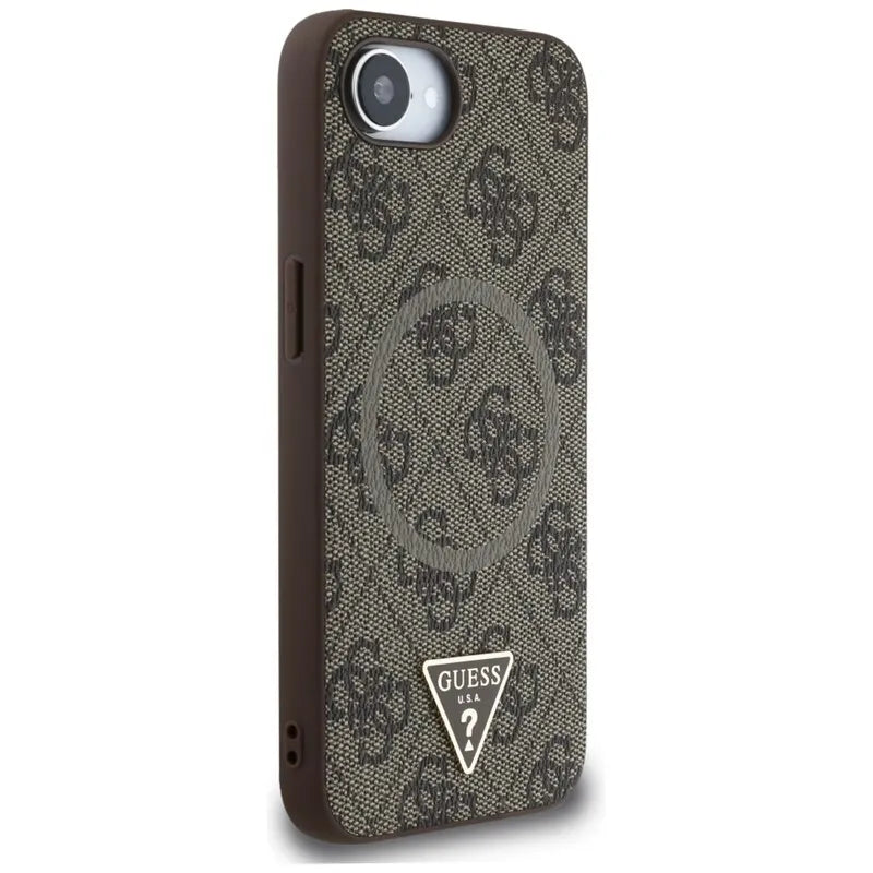 Guess 4G Ring Triangle Logo MagSafe – „iPhone 16e“ dėklas (rudas)