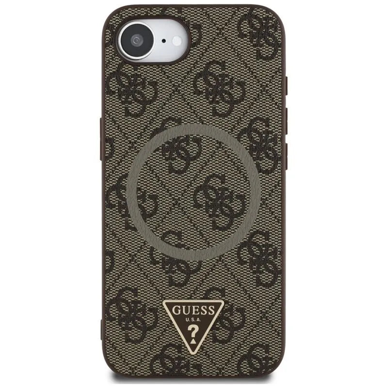 Guess 4G Ring Triangle Logo MagSafe – „iPhone 16e“ dėklas (rudas)