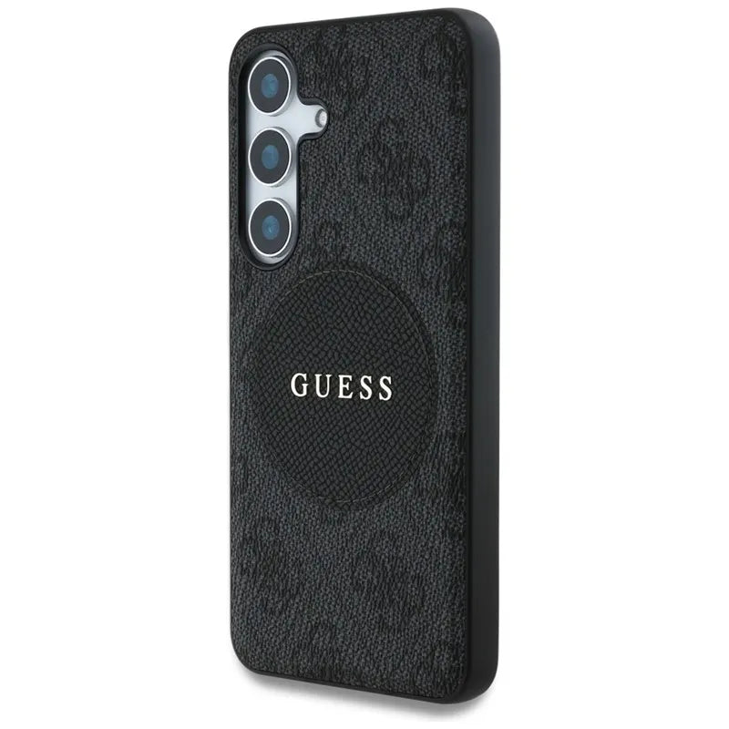 Guess 4G Round Patch Classic Logo MagSafe - Dėklas, skirtas Samsung Galaxy S25 (juodas)