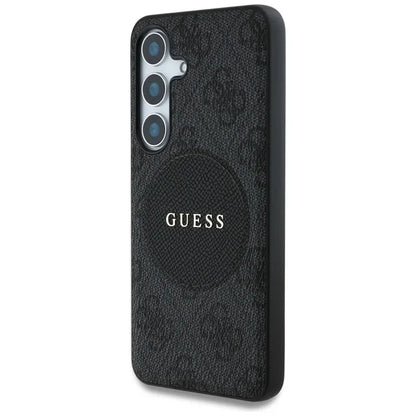 Guess 4G Round Patch Classic Logo MagSafe - Dėklas, skirtas Samsung Galaxy S25 (juodas)
