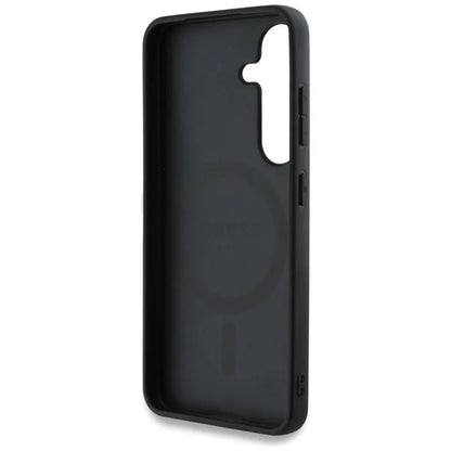 Guess 4G Round Patch Classic Logo MagSafe - Dėklas, skirtas Samsung Galaxy S25 (juodas)