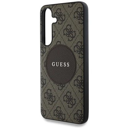 Guess 4G Round Patch Classic Logo MagSafe – dėklas, skirtas Samsung Galaxy S25+ (rudas)