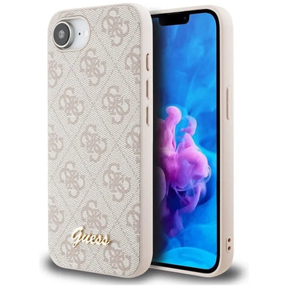 Guess 4G Script Logo MagSafe dėklas, skirtas iPhone 16e (rožinis)