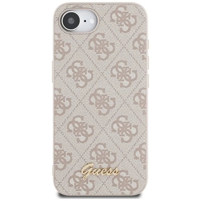 Guess 4G Script Logo MagSafe dėklas, skirtas iPhone 16e (rožinis)
