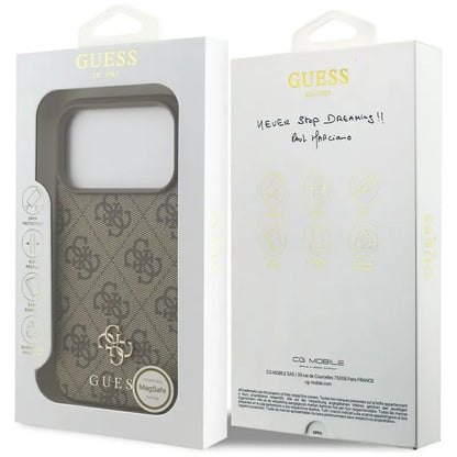 Guess 4G Small 4G ir Classic MagSafe dėklas iPhone 17 Pro (rudos spalvos)