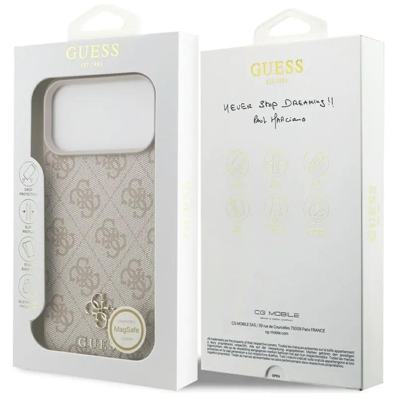 Guess 4G Small 4G ir Klasikinis MagSafe dėklas iPhone 17 Pro Max (rožinis)