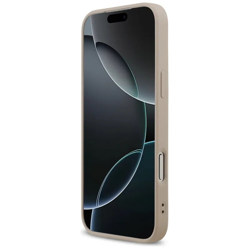 Guess 4G Spausdintos juostelės MagSafe dėklas iPhone 17 Pro Max (rožinis)
