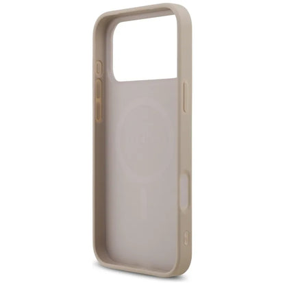 Guess 4G Spausdintos juostelės MagSafe dėklas iPhone 17 Pro Max (rožinis)
