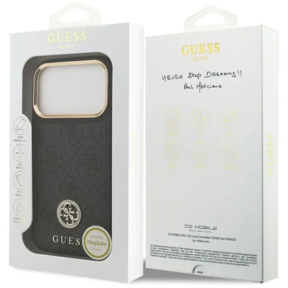 Guess 4G Strass Logo MagSafe dėklas iPhone 17 Pro (juodas)