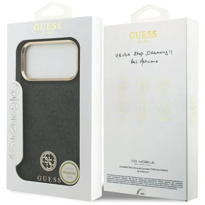Guess 4G Strass Logo MagSafe dėklas iPhone 17 Pro Max (juodas)