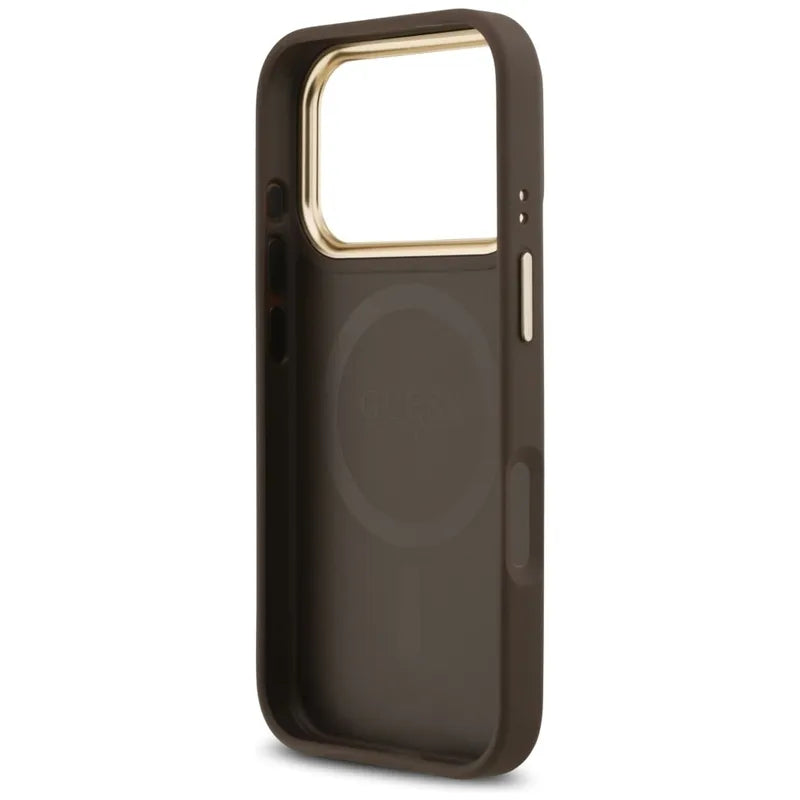 Guess 4G Strass Logotipas MagSafe dėklas iPhone 17 Pro (Rudas)