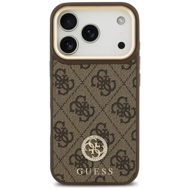 Guess 4G Strass Logotipas MagSafe dėklas iPhone 17 Pro (Rudas)