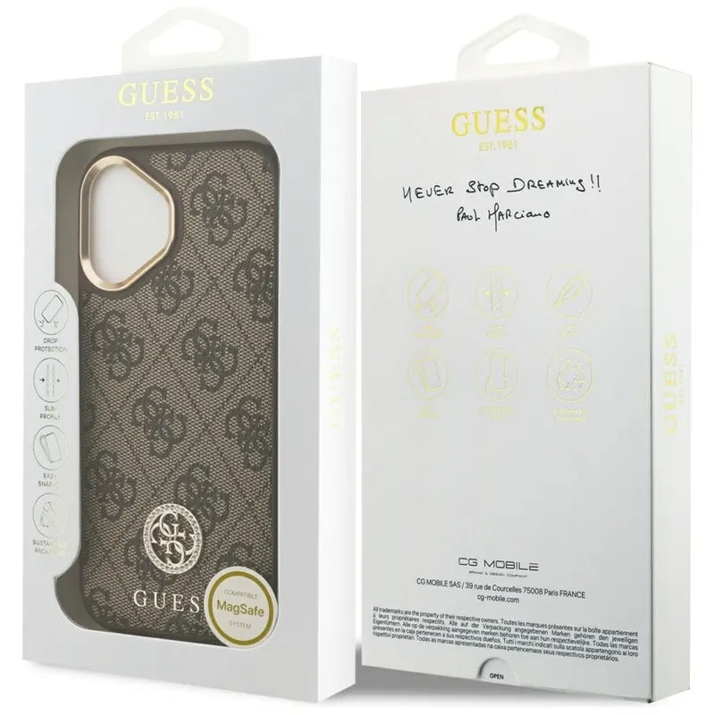 Guess 4G Strass Logotipas MagSafe - dėklas iPhone 17 (Rudos)