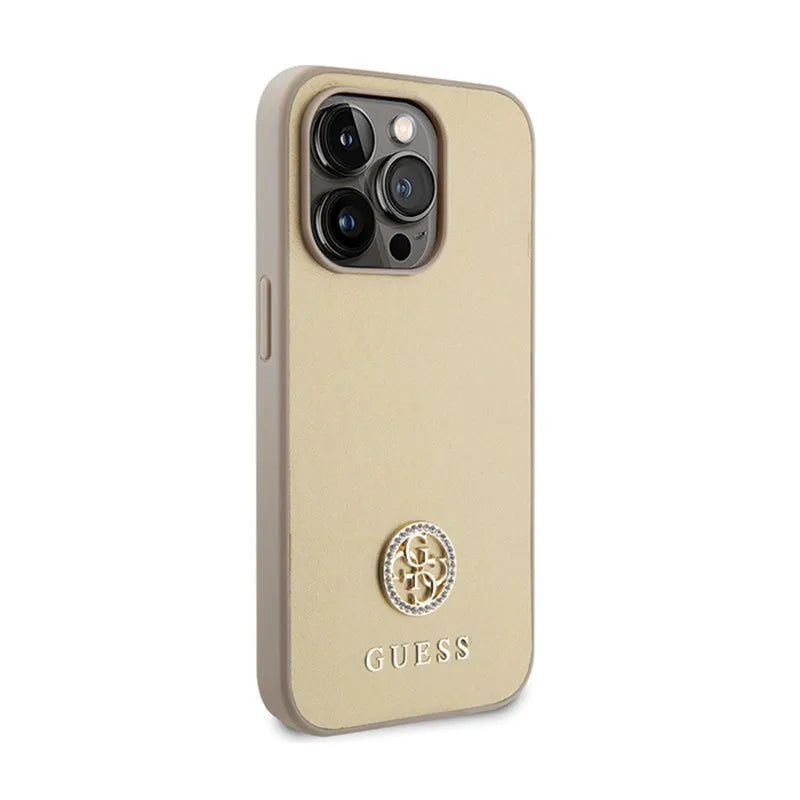 Guess 4G Strass Metal Logo - "iPhone 15 Pro" dėklas (auksinis)