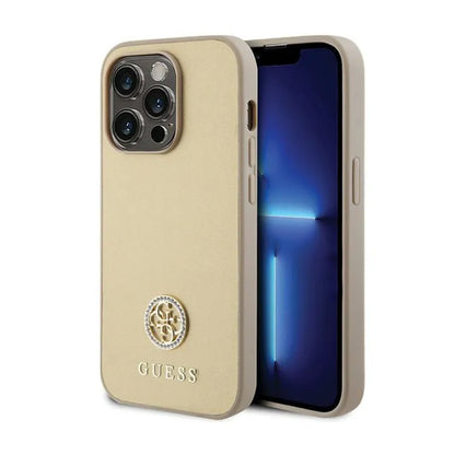 Guess 4G Strass Metal Logo - "iPhone 15 Pro" dėklas (auksinis)